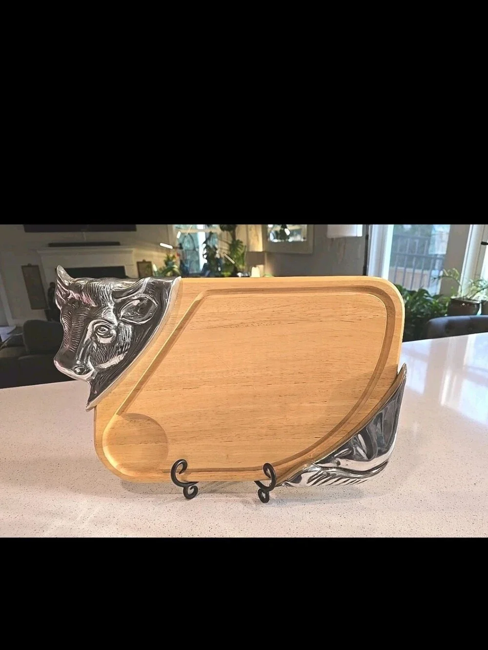 Windsome Wood Decorative Cow Head & Wood Cutting Serving Board BBQ